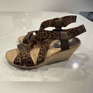 Lucky Brand Brown 8.5 Leopard Espadrille Keane Wedge Sandals